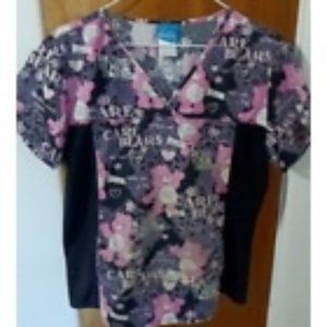 Womens Scrub Top Care Bears Medium Short Sleeve Friends Print Stretch